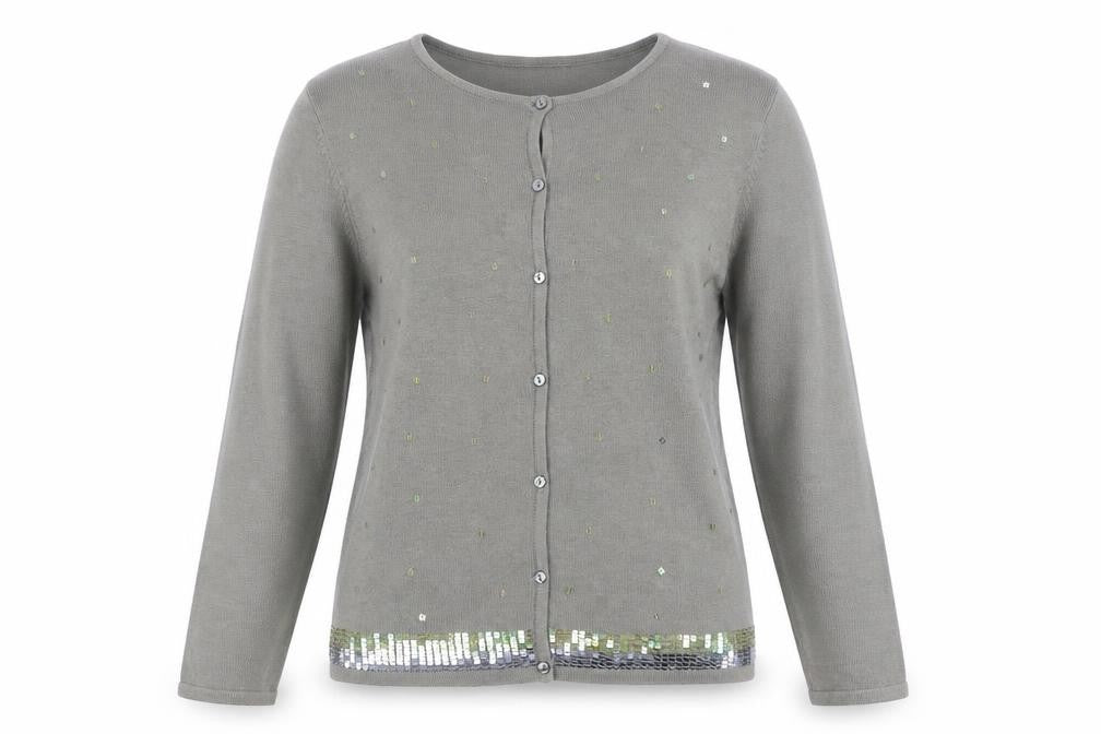 Janique Womens Grey Round Neck Acrylic Cardigan Jumper Size S