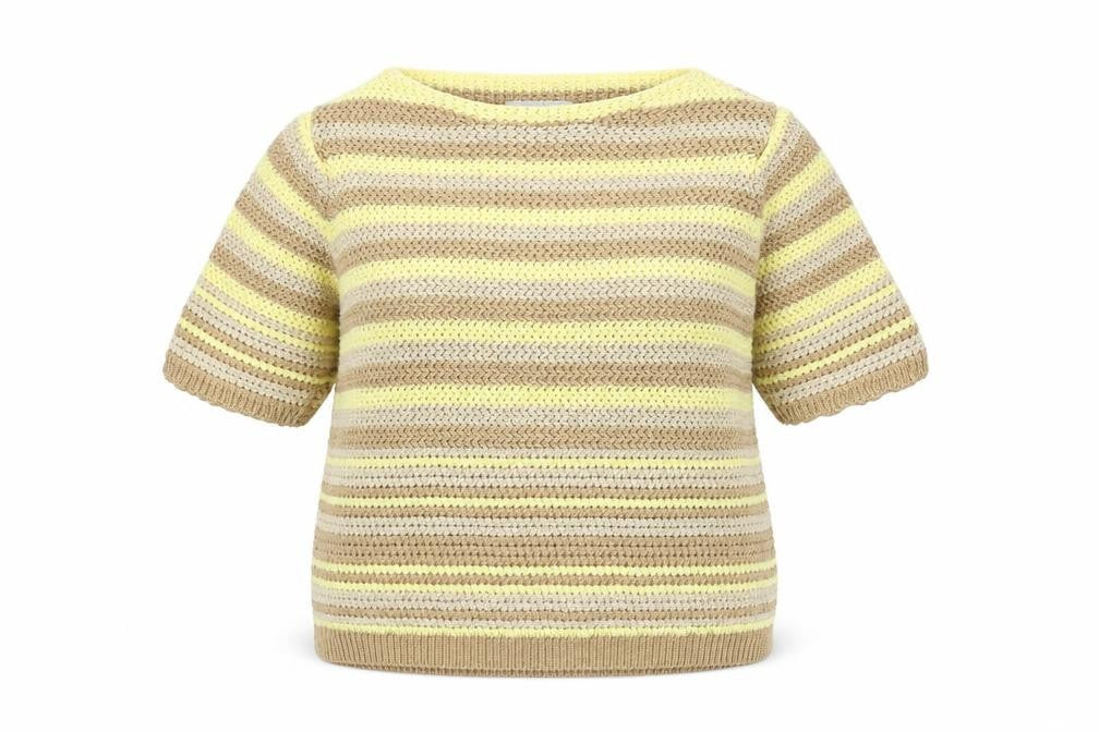 Front view of Isabella D women’s multicoloured round neck striped polyester jumper, size S, -, size S/m