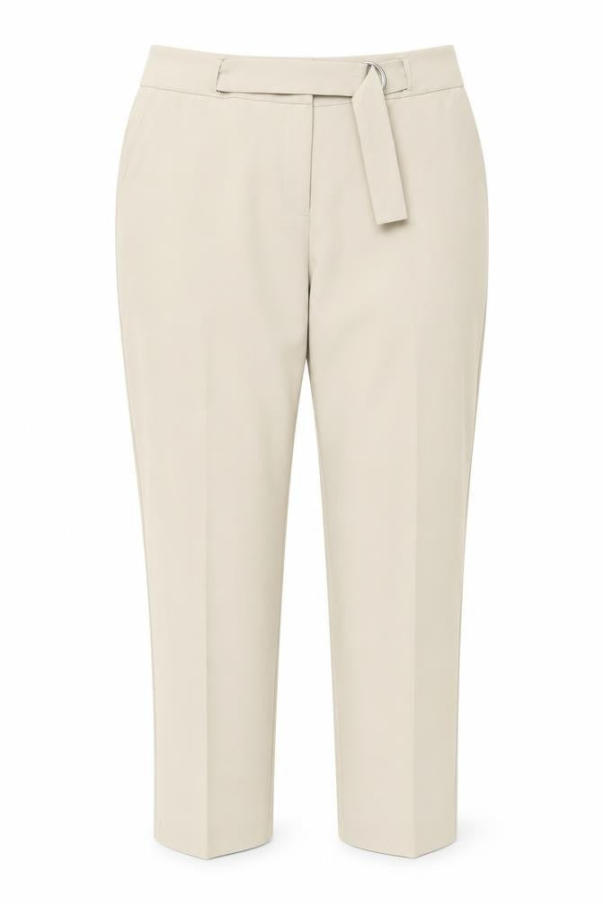 Front view of Very women’s beige polyester carrot trousers, size UK 16, regular hook & eye