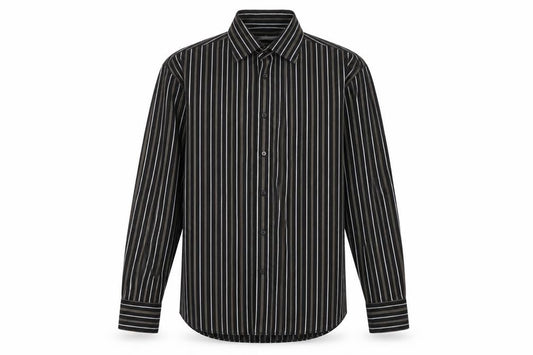Next Mens Black Striped Cotton Button-Up Size 15.5 Collared Button