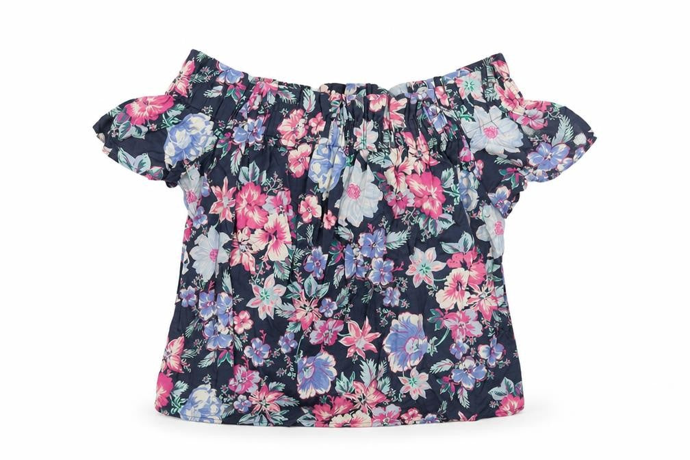 Front view of Gap women’s multicoloured floral cotton basic blouse, size S, off the shoulder