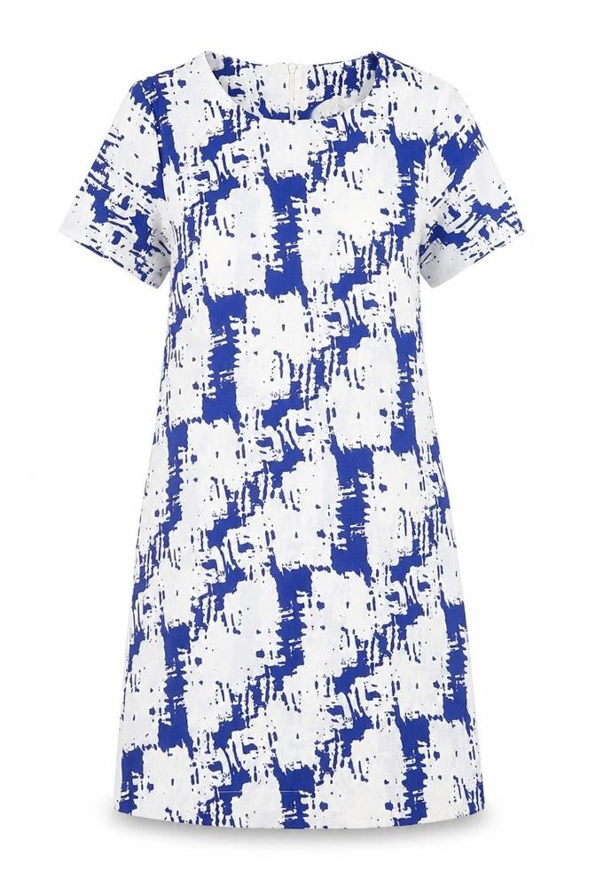 Fashion Union Womens Blue Geometric Polyester A-Line Size 6 Round Neck Zip