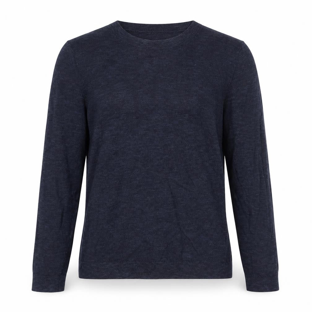Front view of Gap women’s blue round neck acrylic jumper, size M