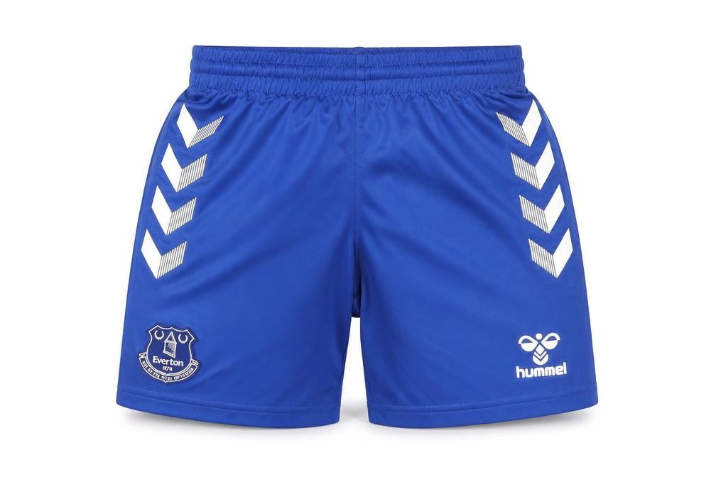 Front view of Hummel boys’ blue polyester sweat shorts, size 8, years regular drawstring