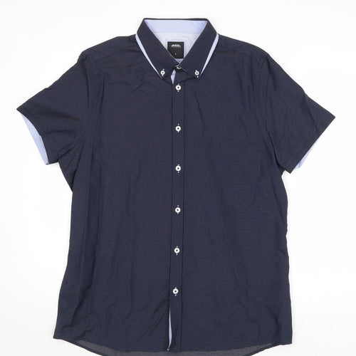Burton Mens Blue Cotton Button-Up Size L Collared Button