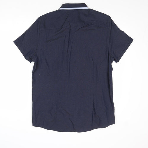 Burton Mens Blue Cotton Button-Up Size L Collared Button