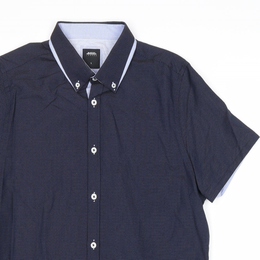 Burton Mens Blue Cotton Button-Up Size L Collared Button