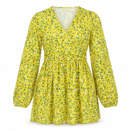 Boohoo Womens Yellow Floral Polyester Fit & Flare Size 10 V-Neck Zip