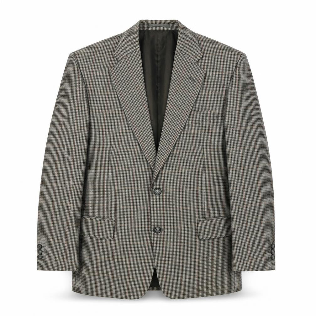 Front view of Charlton Gray men’s multicoloured geometric wool jacket suit jacket, size 42, regular
