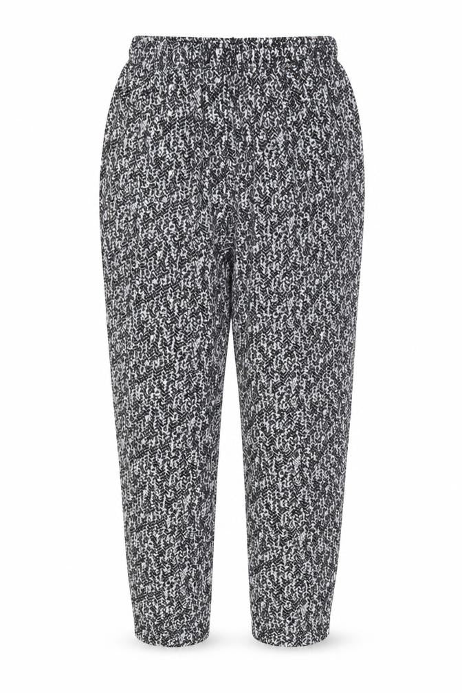 Front view of Classics women’s black geometric polyester trousers, size UK 12, regular