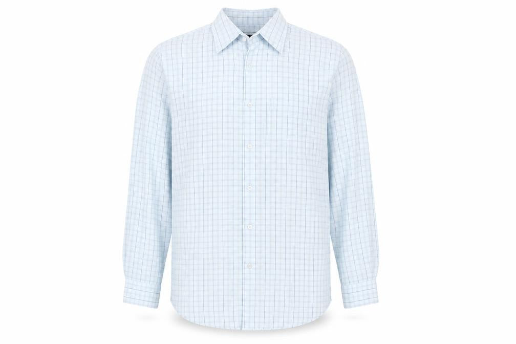 Avenue Mens Blue Check Cotton Button-Up Size M Collared Button