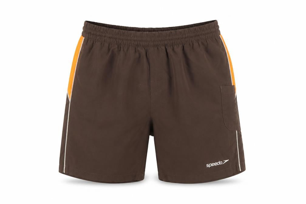 Front view of Speedo boys’ brown colourblock polyester sweat shorts, size L, regular