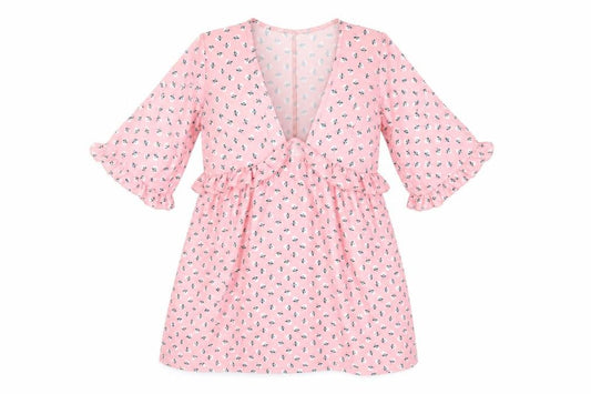 Front view of I SAW IT FIRST women’s pink floral polyester a-line, size UK 10, v-neck pullover