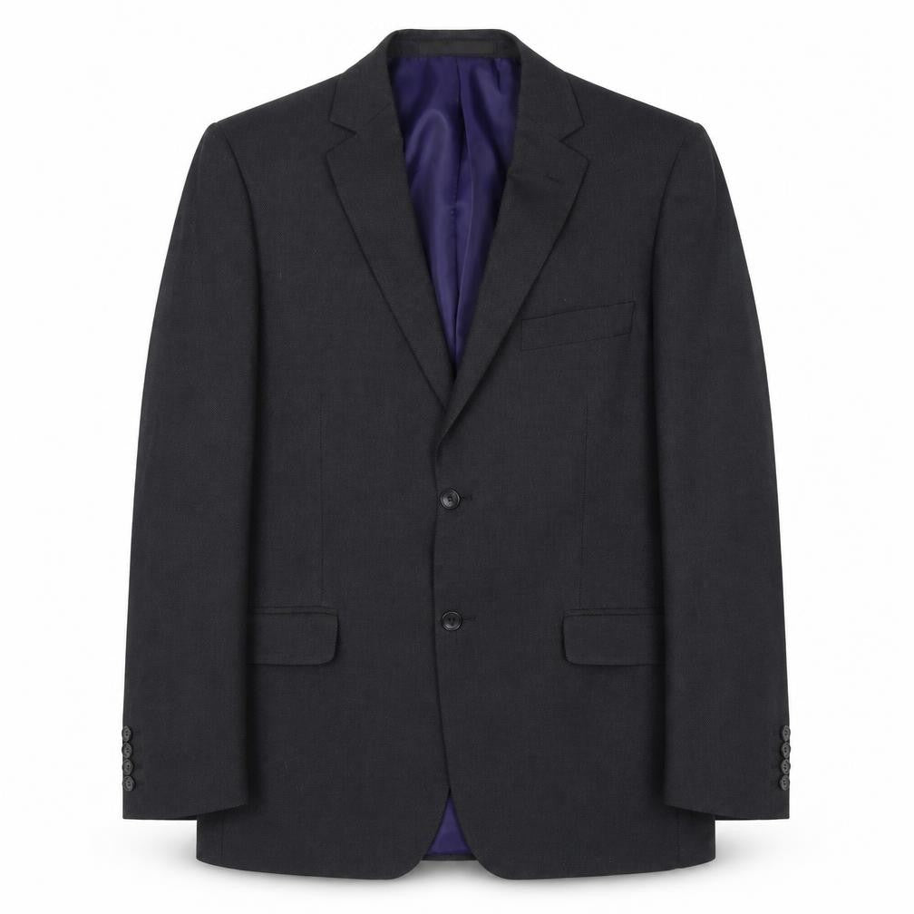 Front view of Marks & Spencer men’s grey striped polyester jacket suit jacket, size 40, regular