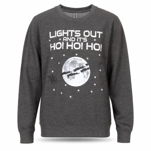 Just Hoods Mens Grey Cotton Pullover Sweatshirt Size S - Lights Out And It's Ho Ho Ho