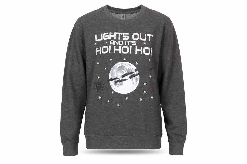 Just Hoods Mens Grey Cotton Pullover Sweatshirt Size S - Lights Out And It's Ho Ho Ho