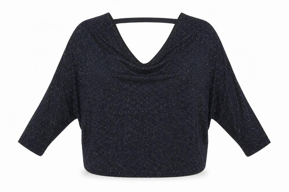 Front view of Dorothy Perkins women’s blue geometric nylon basic blouse, size UK 16, v-neck