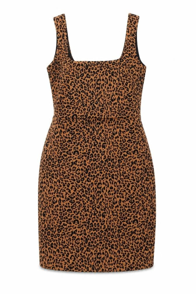 Front view of H&M women’s brown animal print polyester a-line, size S, square neck pullover - leopard pattern