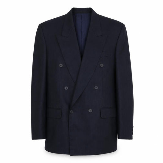 Front view of Horne Brothers men’s blue striped polyester jacket suit jacket, size M, regular