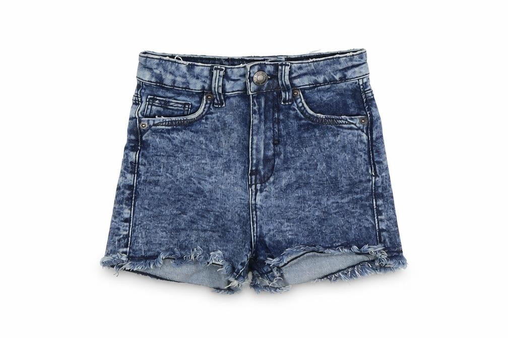 Bershka Womens Blue Cotton Boyfriend Shorts Size 4 L3 in Regular Button