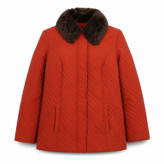Front view of Profile women’s red quilted jacket, size UK 12, zip
