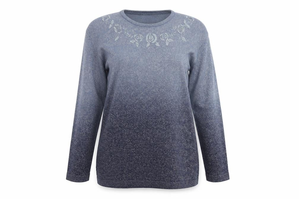 Fay Louise Womens Blue Round Neck Floral Acrylic Pullover Jumper One Size