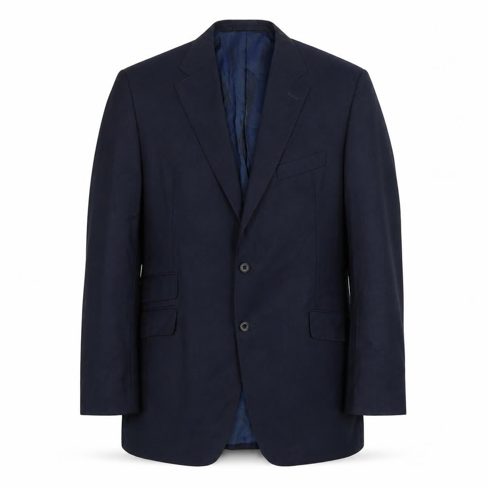 Front view of Marks & Spencer men’s blue wool jacket suit jacket, size L, regular