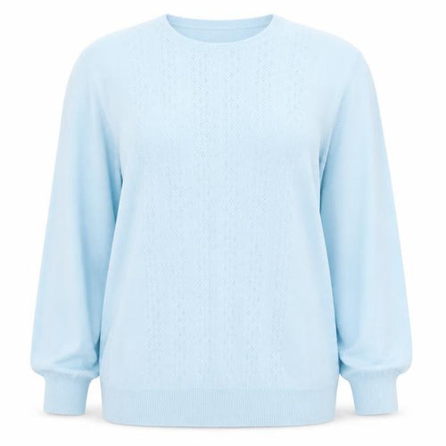 Fashion Extra Womens Blue Round Neck Geometric Acrylic Pullover Jumper Size 12