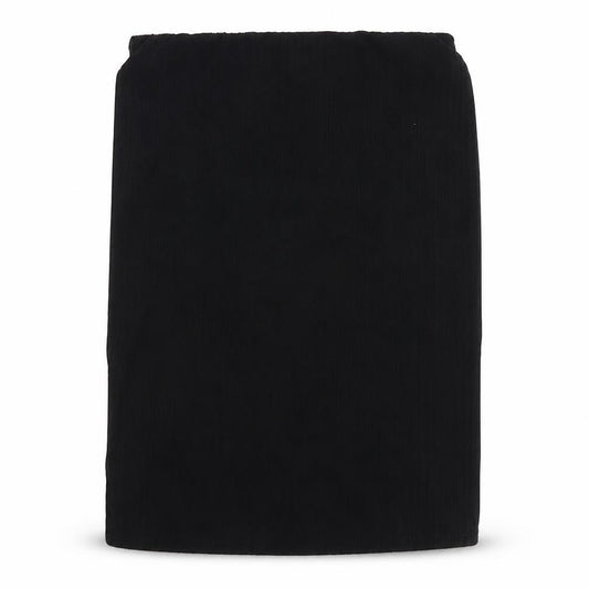 Front view of Boohoo women’s black polyester bandage skirt, size UK 8