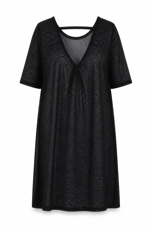 Front view of River Island women’s black polyester a-line, size UK 10, v-neck pullover