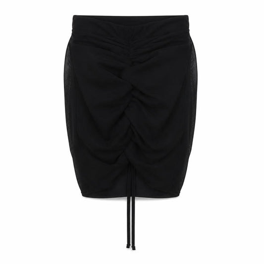 Front view of PRETTYLITTLETHING women’s black polyester bandage skirt, size UK 6