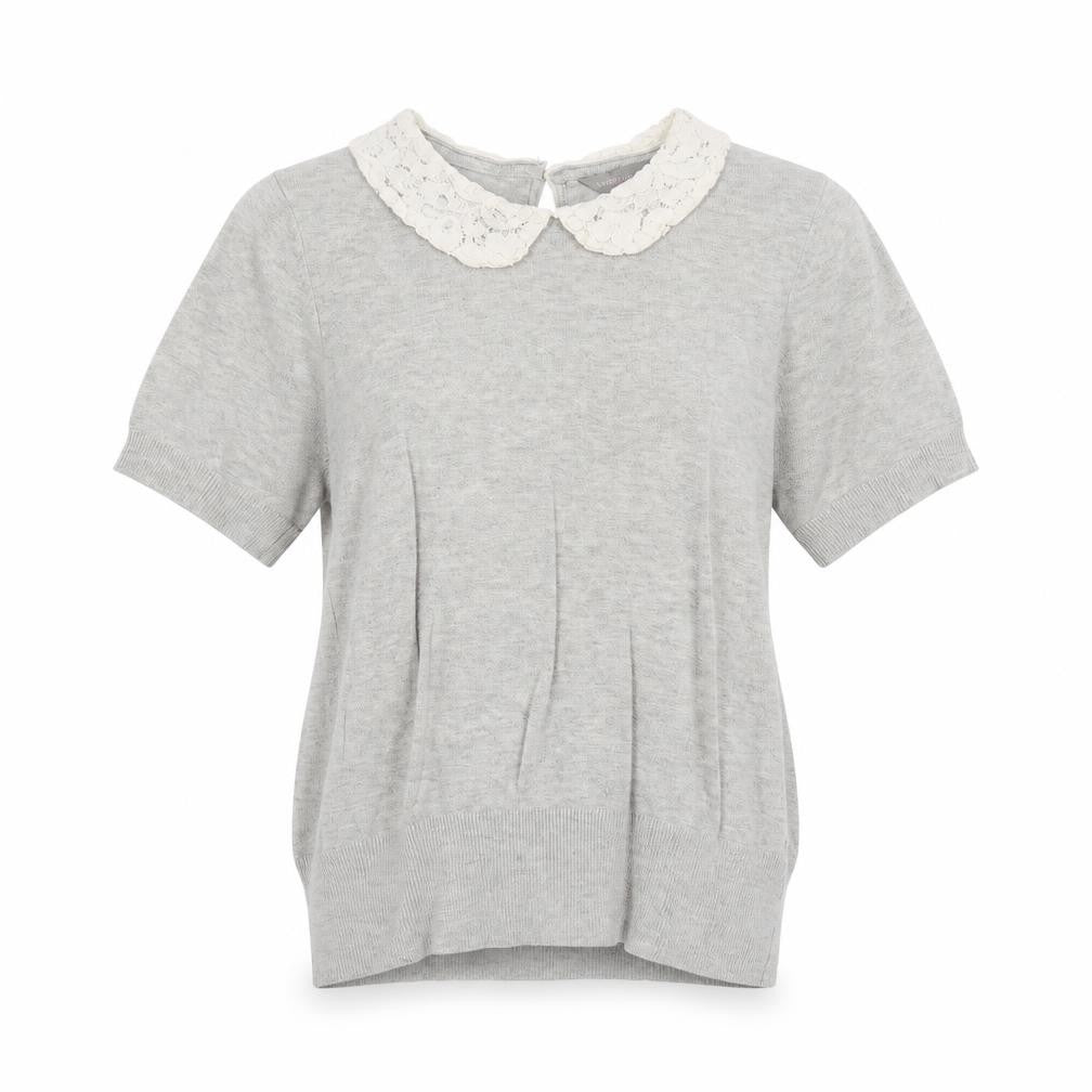 Front view of Dorothy Perkins women’s grey collared viscose jumper, size UK 8