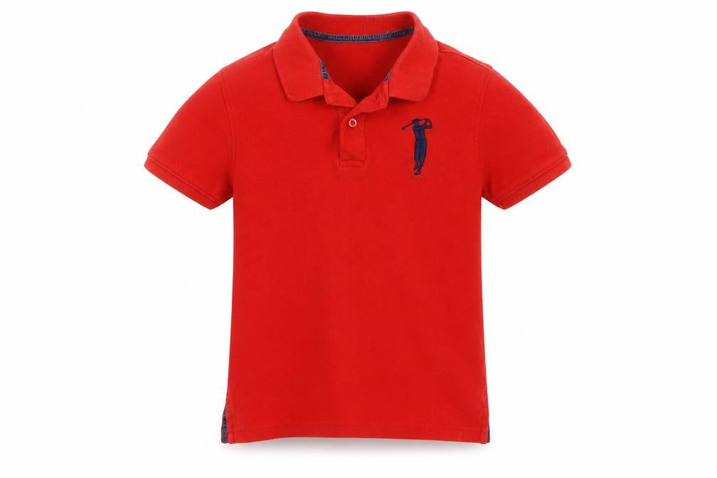 Front view of Bossini boys’ red cotton pullover polo, size 6, years collared button