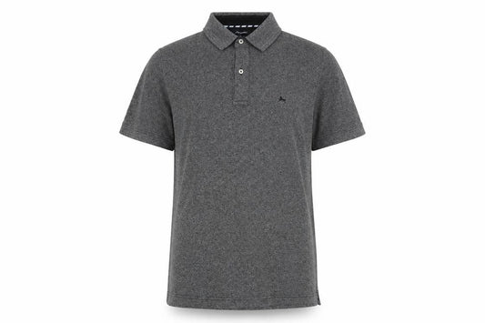 Front view of Hampton men’s grey cotton polo, size M, collared button