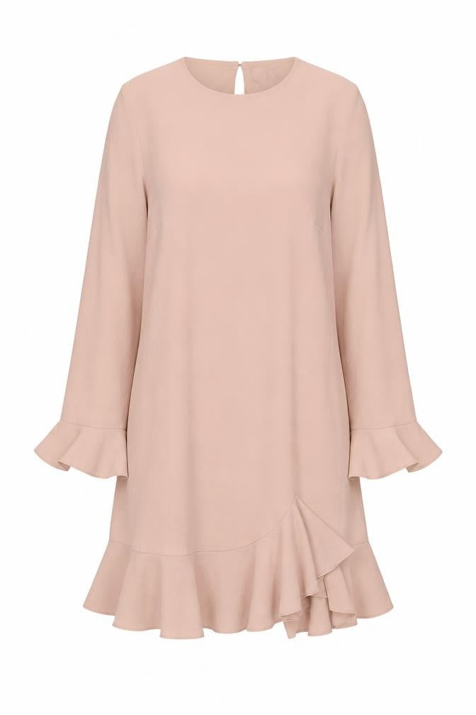 Front view of ASOS women’s pink polyester trapeze & swing, size UK 12, round neck button