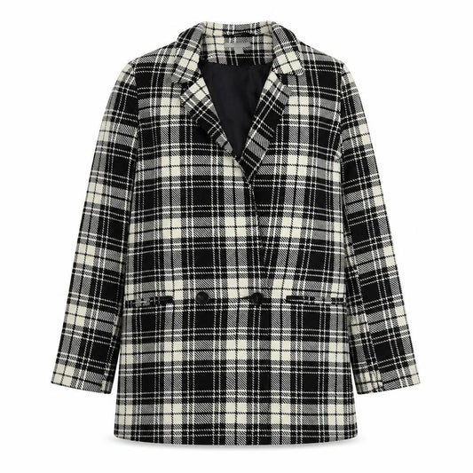 Front view of ASOS women’s black plaid polyester jacket blazer, size UK 4