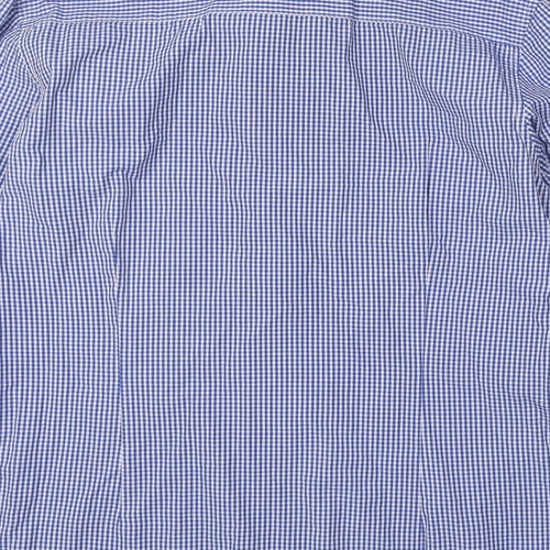 D66 Mens Blue Check Cotton Button-Up Size L Collared Button