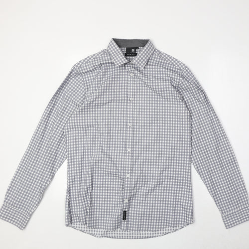D66 Mens Grey Camouflage Cotton Button-Up Size L Collared Button