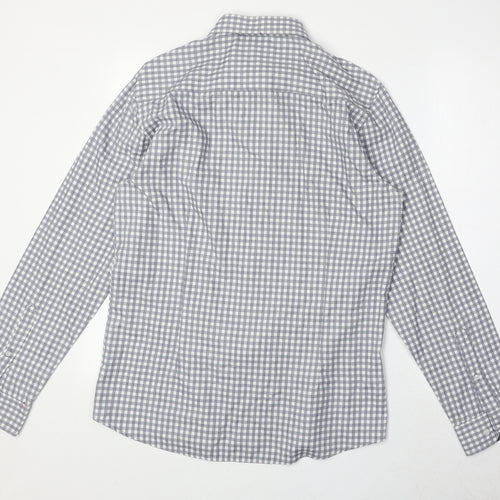 D66 Mens Grey Camouflage Cotton Button-Up Size L Collared Button