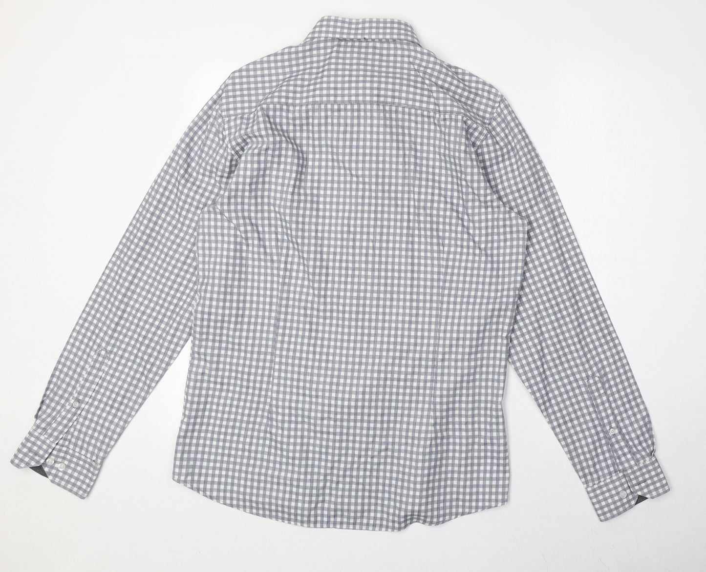 D66 Mens Grey Camouflage Cotton Button-Up Size L Collared Button