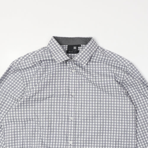 D66 Mens Grey Camouflage Cotton Button-Up Size L Collared Button