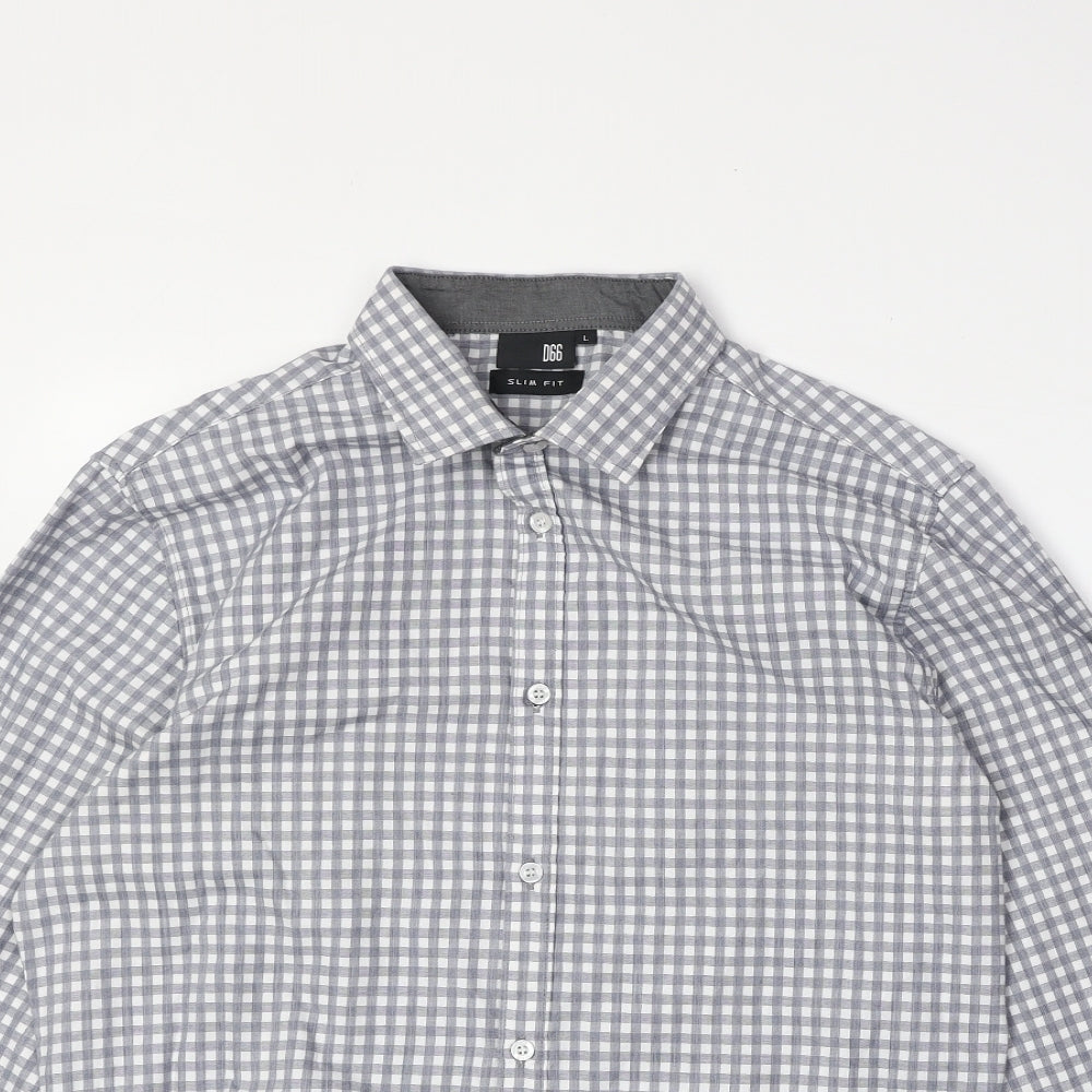 D66 Mens Grey Camouflage Cotton Button-Up Size L Collared Button