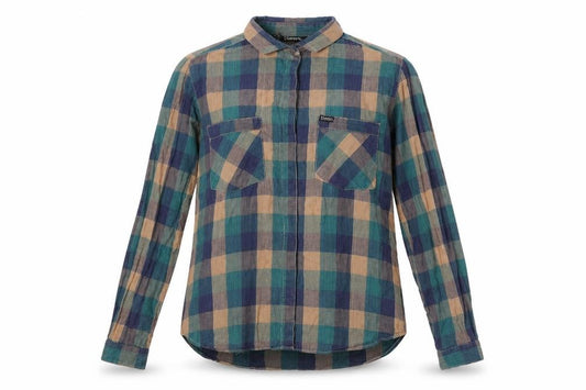 Front view of Simon women’s multicoloured geometric 100% cotton basic button-up, size UK 10, collared