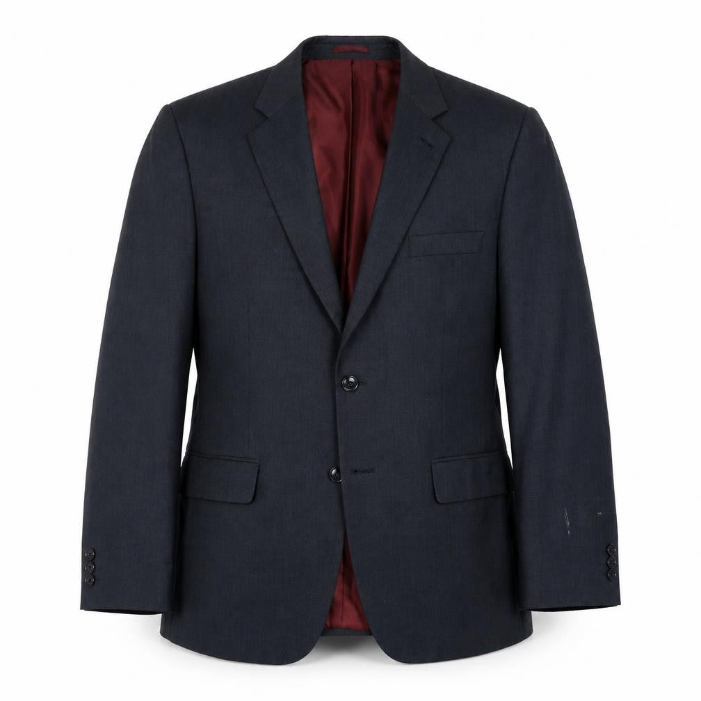 Front view of BHS men’s blue polyester jacket suit jacket, size 42, regular