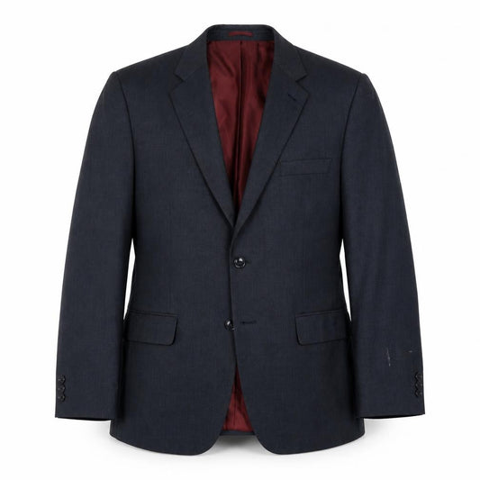 Front view of BHS men’s blue polyester jacket suit jacket, size 42, regular