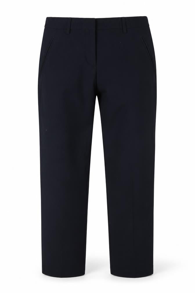 Front view of Marks & Spencer women’s blue polyester trousers, size UK 10, regular zip
