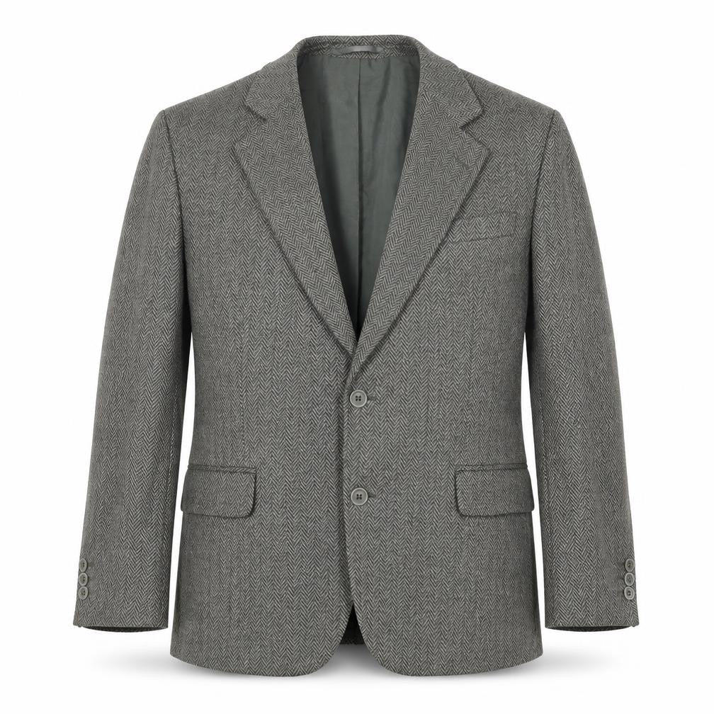 Front view of Greenwoods men’s grey herringbone polyester jacket suit jacket, size 42, regular