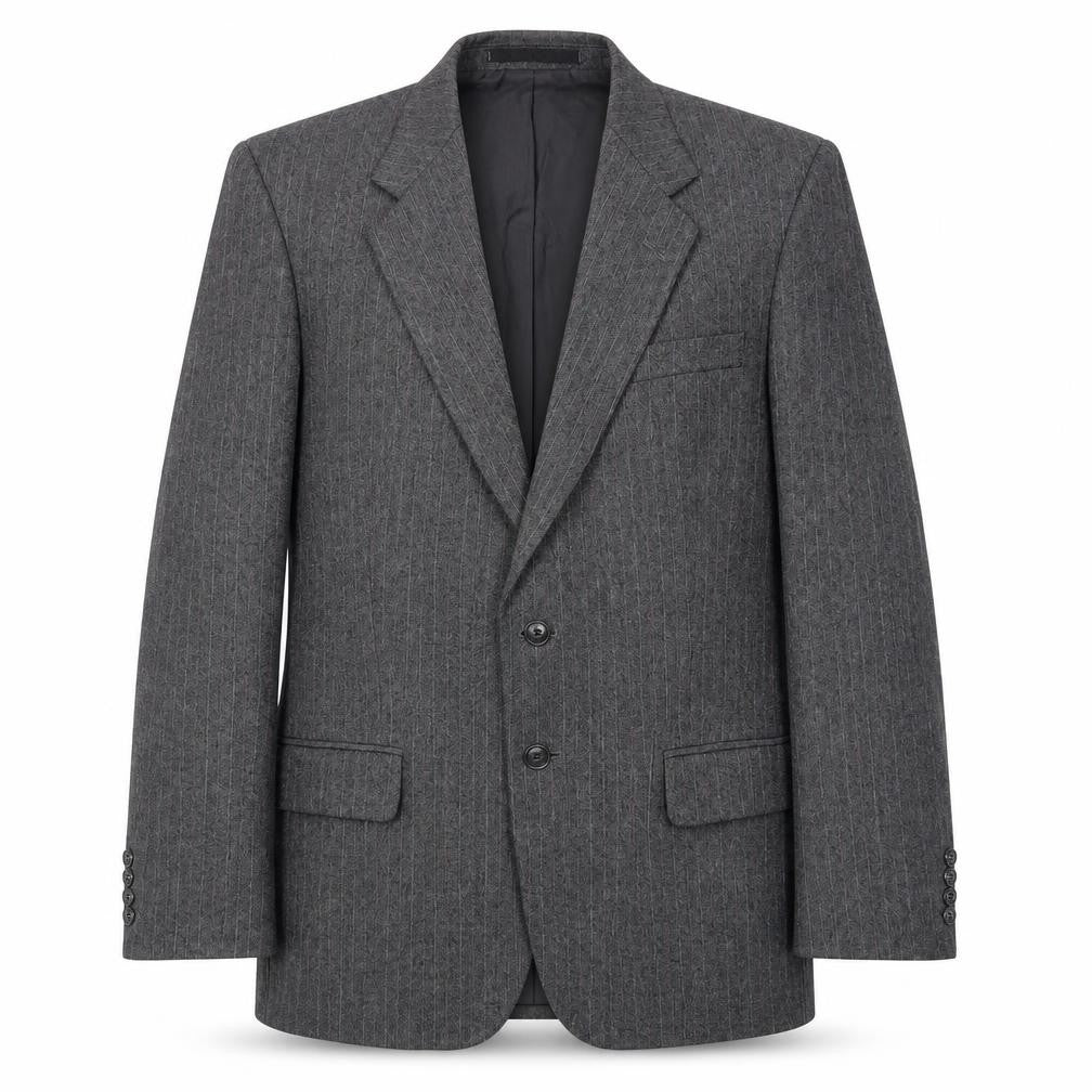 Front view of Marks & Spencer men’s grey striped wool jacket suit jacket, size 38, regular