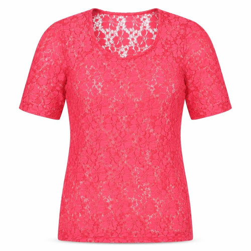 PARAMOUR Womens Pink Geometric Polyacrylate Fibre Basic T-Shirt Size S Round Neck - Size S/M