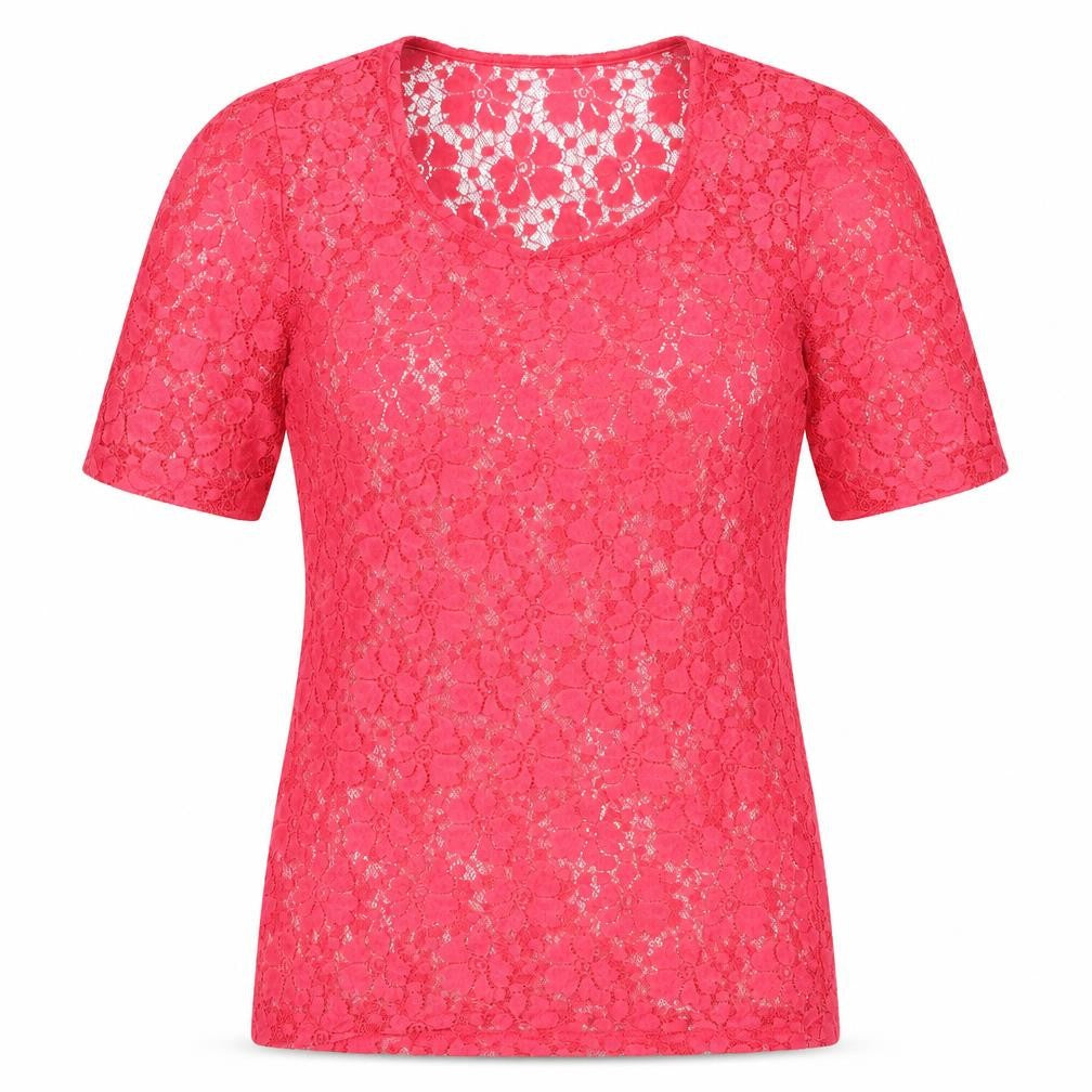 PARAMOUR Womens Pink Geometric Polyacrylate Fibre Basic T-Shirt Size S Round Neck - Size S/M